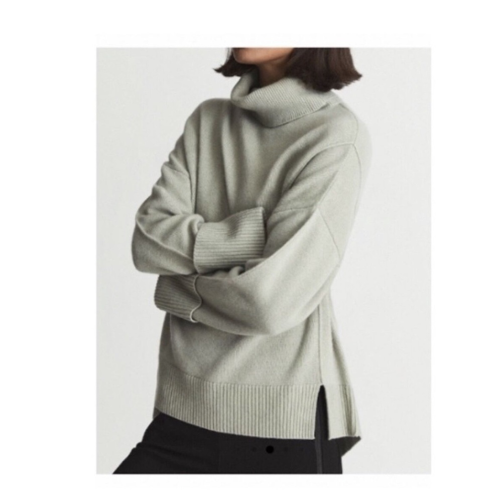 Reiss Selena draped roll neck sweater sage green oversized